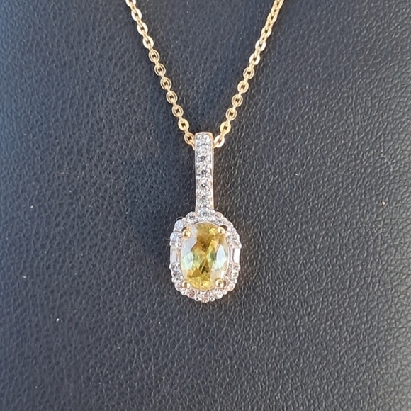 Premium Sava Sphene & White Zircon Halo Pendant On 20" Necklace - Picture 5 of 10